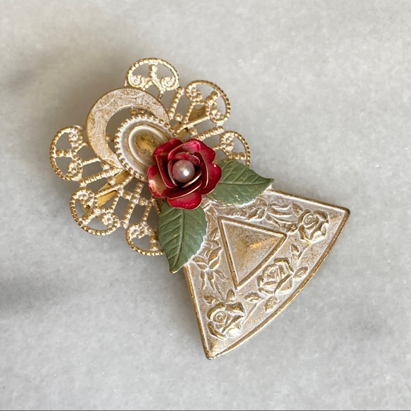 VINTAGE • Kenneth Cole Pearlcore Angel Rose Brooch Faux Pearl Grandmacore Cupid - Picture 2 of 5